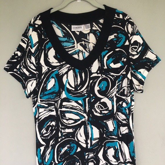 Travelers Chico's Slinky Knit Midi Dress Size 3 XL Modern Art Abstract Colorful - Picture 3 of 12